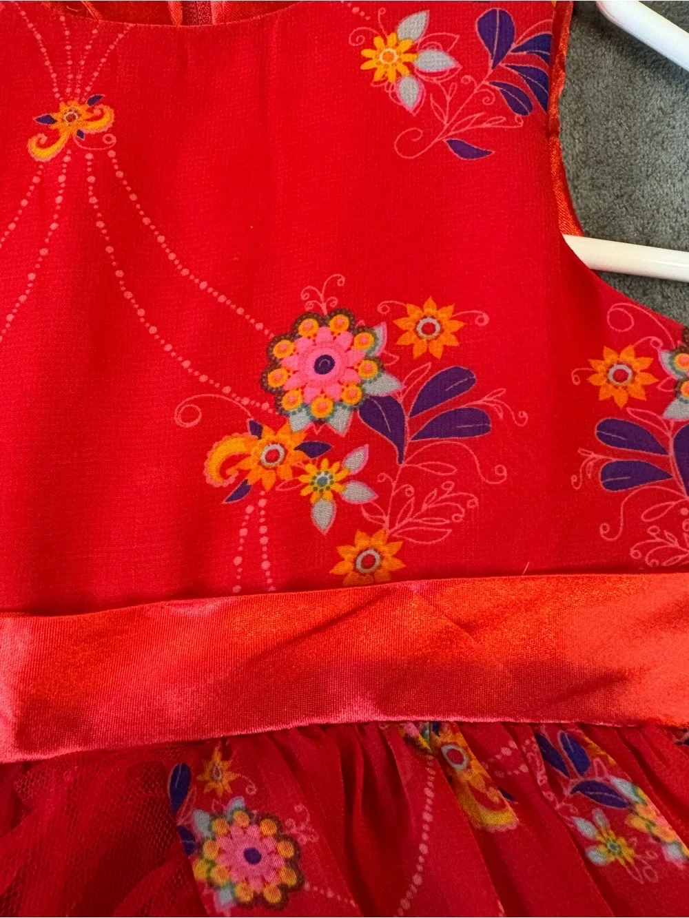 Disney Girls' Red Floral Tulle Party Costume Dress
